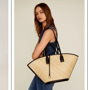 Mango Cream and Black Tote Bag, Coconut Palm Leaf Basket